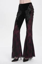 Red Floral Embroidery Stitching Lace Women's Gothic Pants